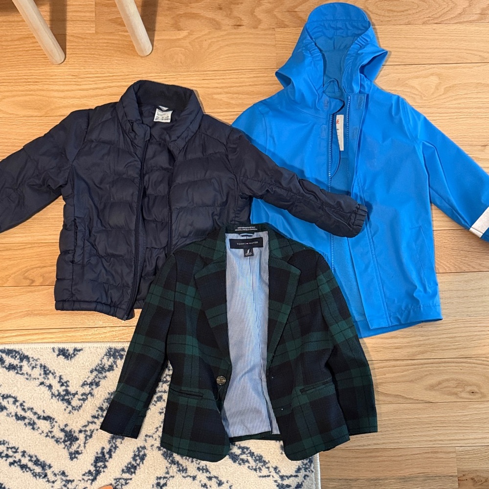 Uniqlo Kids Jackets & Coats - Navy, Blue, Green Plaid 3T